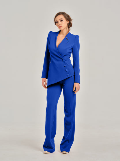 Royal Azure Timeless Asymmetric Blazer by Tia Dorraine Women's Luxury Fashion Designer Clothing Brand