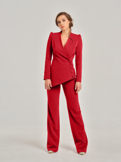 Fierce Red High-Waist Straight-Leg Trousers by Tia Dorraine Women's Luxury Fashion Designer Clothing Brand