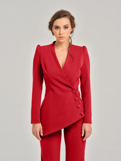 Fierce Red Timeless Asymmetric Blazer by Tia Dorraine Women's Luxury Fashion Designer Clothing Brand