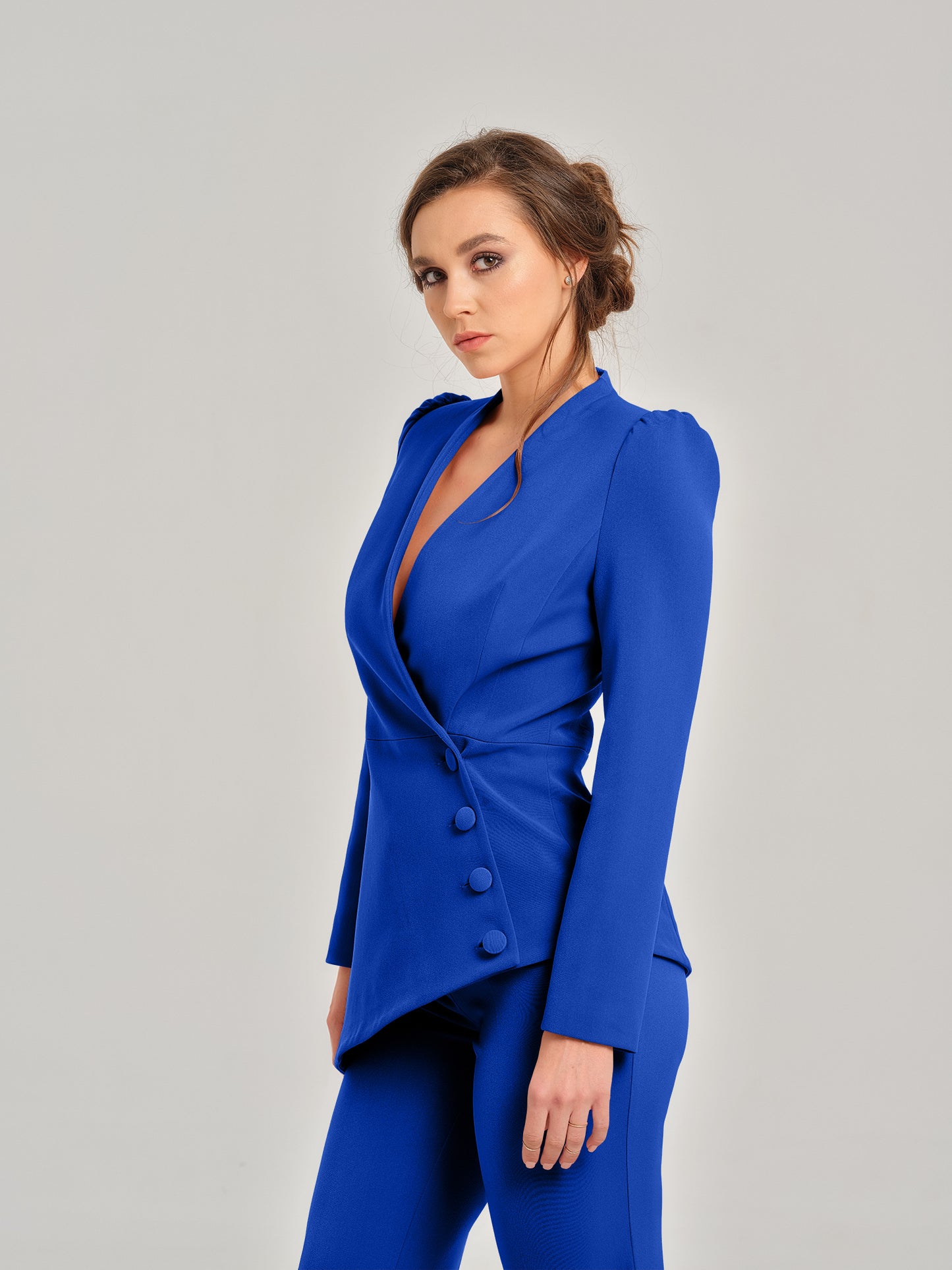 Royal Azure Timeless Asymmetric Blazer by Tia Dorraine Women's Luxury Fashion Designer Clothing Brand