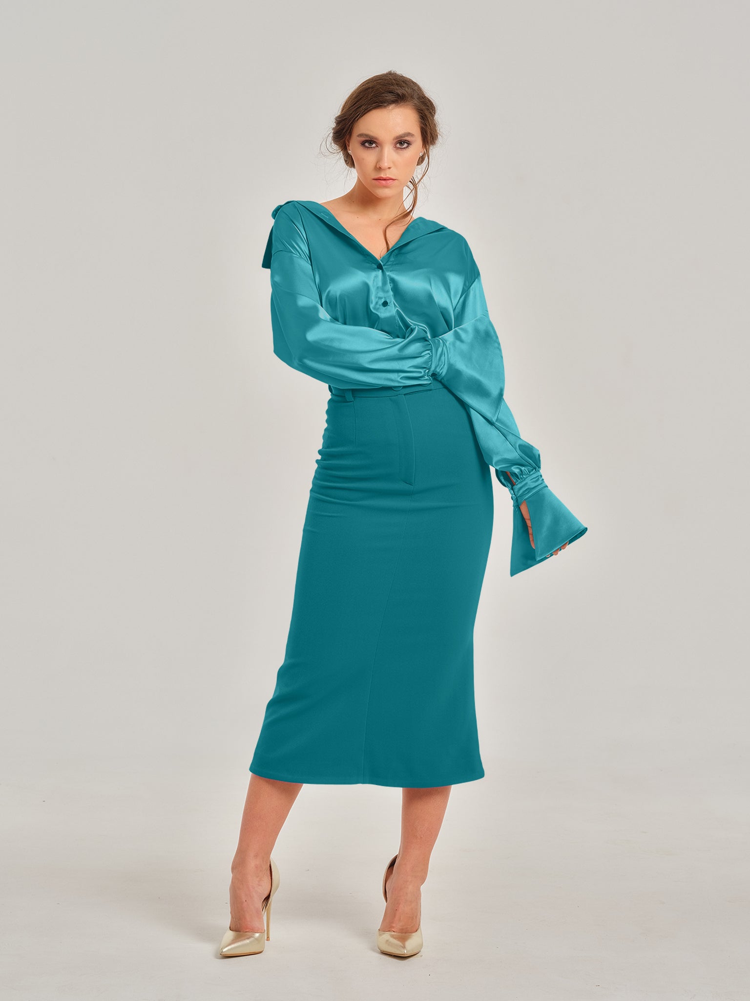 Magic Hour Trumpet Midi Skirt by Tia Dorraine Women's Luxury Fashion Designer Clothing Brand