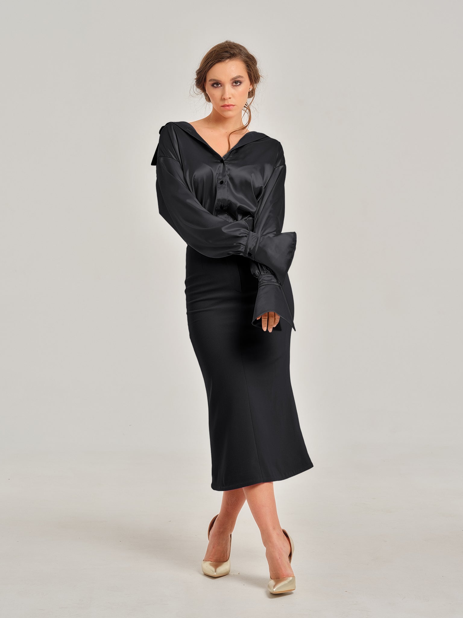 Magnetic Power Trumpet Midi Skirt by Tia Dorraine Women's Luxury Fashion Designer Clothing Brand