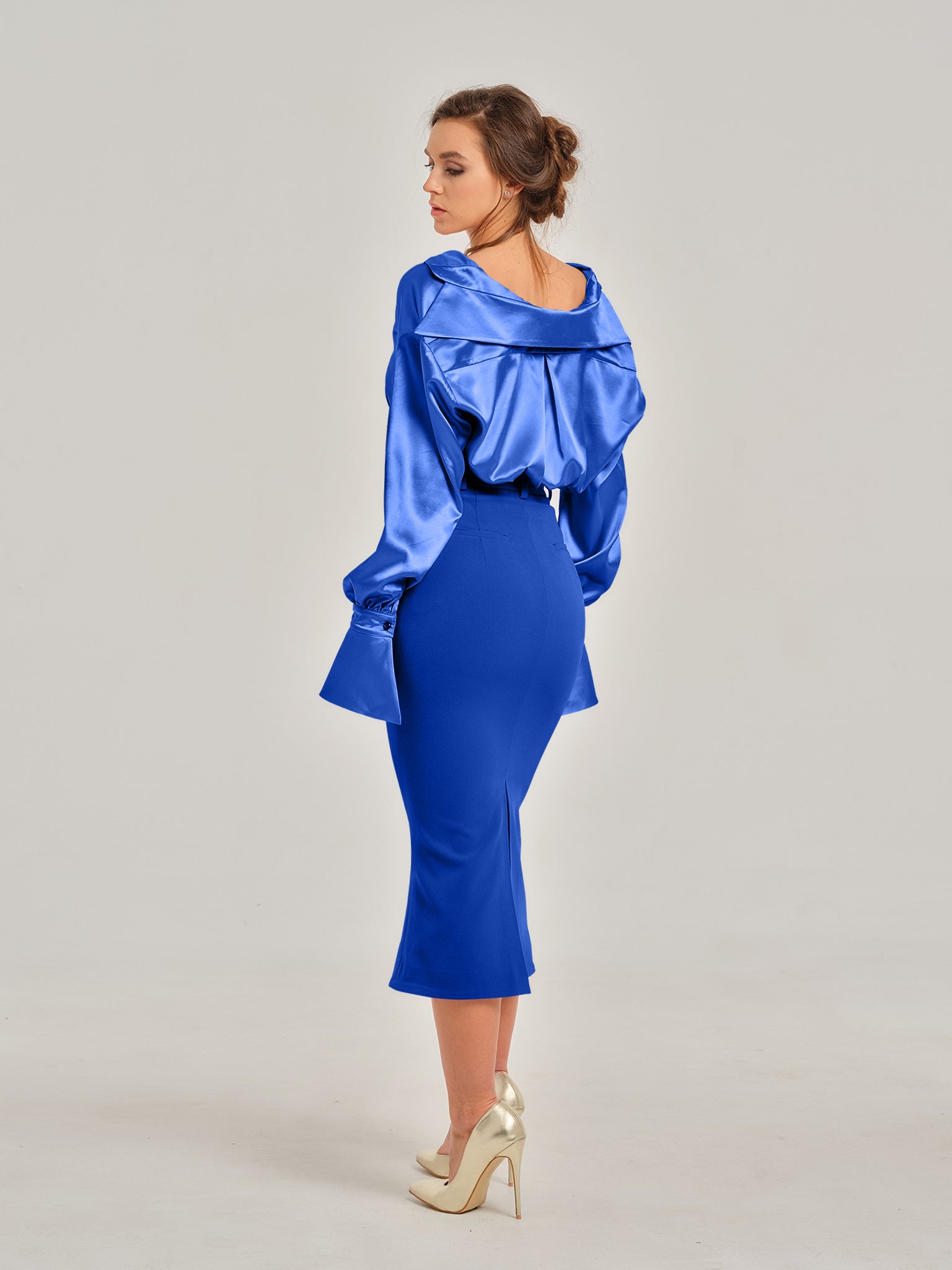Royal Azure Trumpet Midi Skirt by Tia Dorraine Women's Luxury Fashion Designer Clothing Brand
