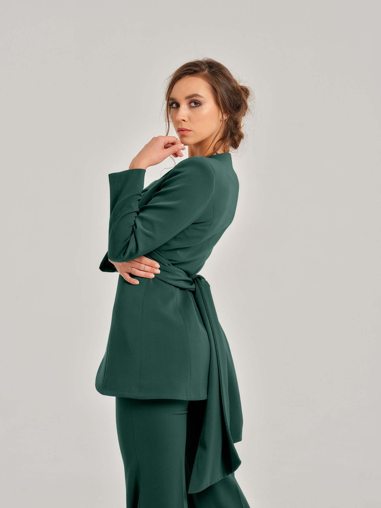 Emerald Dream Cross-Wrap Statement Blazer by Tia Dorraine Women's Luxury Fashion Designer Clothing Brand