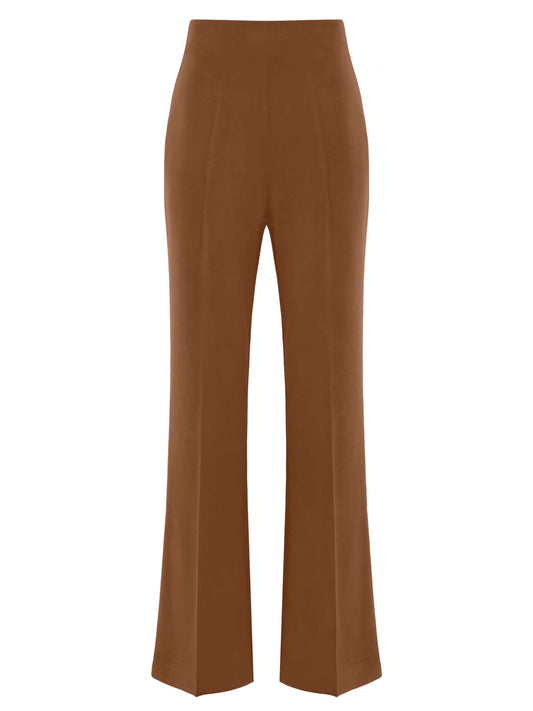 Tia Dorraine Warm Wishes High-Waist Flared Trousers These classic flared trousers would fit perfectly in any woman’s capsule wardrobe. With their full length, they can be worn with heeled boots or high heels in the office. The trousers feature a classic w